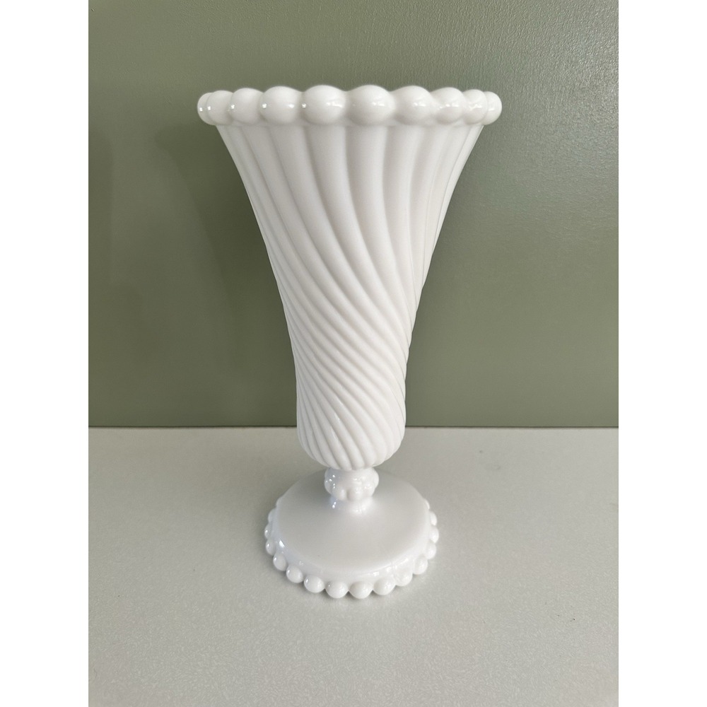 VTG Westmoreland Milk Glass Swirl and Ball Footed Vase 9"